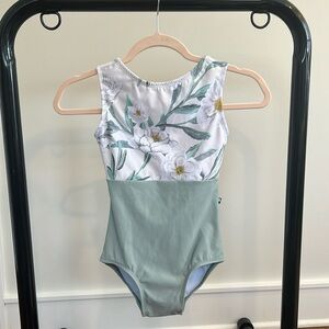 Lucky Leo Women’s leotard size xs. Sage green bodice w/ floral chest design.